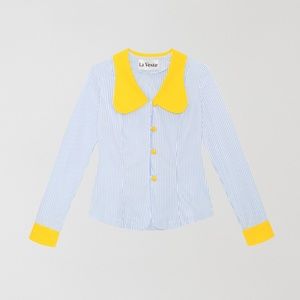 La Veste Yellow Blue and White Jagger De Limon Button-down Top